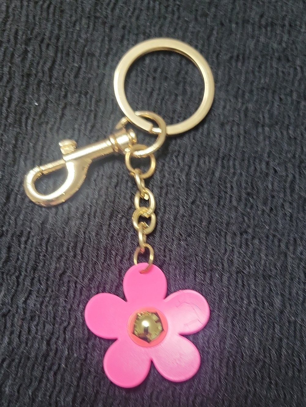 Marc Jacobs Pink Flower Keyring with Gold Hardware